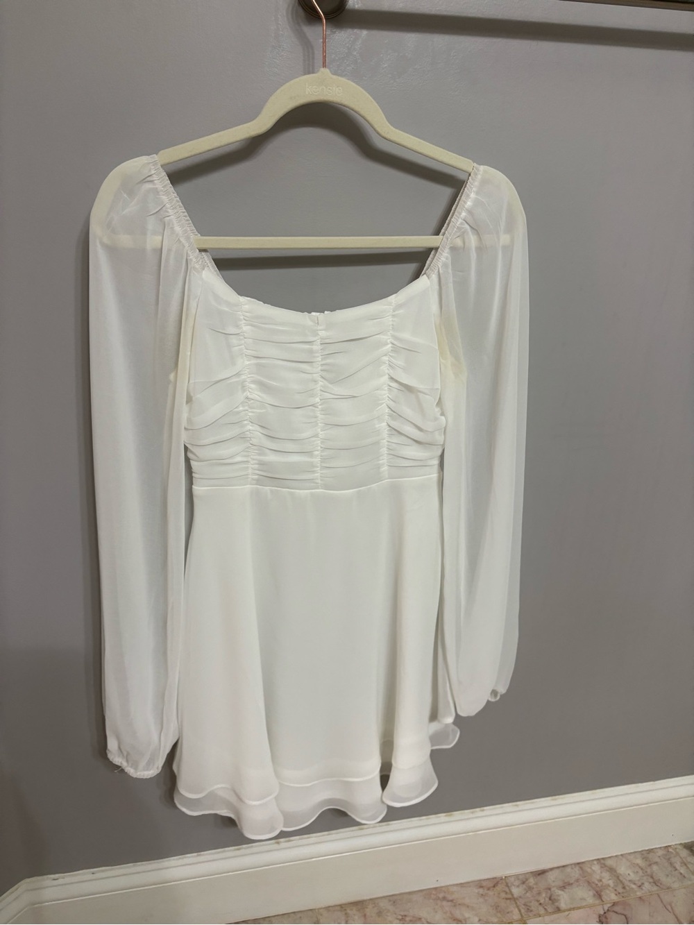 Altar'd State Ivory Long Sleeve Chiffon Mini Dress